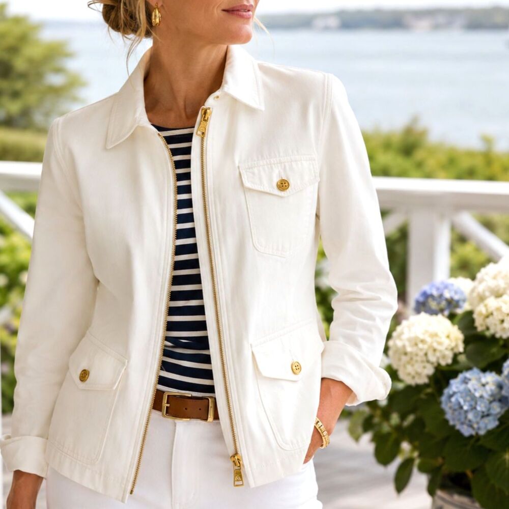 Vintage Lauren Ralph Lauren White Cotton Utility Jacket Classic, Preppy, L